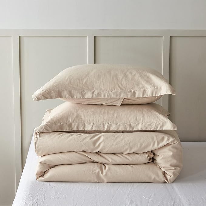 Simple&Opulence French Linen Duvet Cover Set 68" x 86"- 2 Pieces (1 Comforter Cover,1 Pillowcase)- Natural Flax Cotton Blend-Solid Color Breathable Farmhouse Bedding-Linen/Beige, Twin