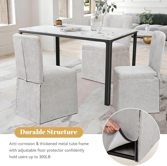 Kitchen Table Chairs Set of 6, Linen Upholstered Dining Chairs with Metal Frame, Modern Dining Room Chairs for Kitchen, Grey