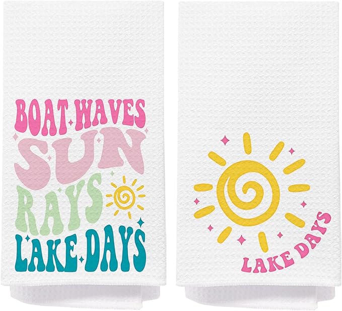 Summer Lake Bathroom Hand Towels, Lakehouse Gifts, Lake House Cabin Decor Hand Towels for Bathroom Kitchen, 16x24 Inch Set of 2