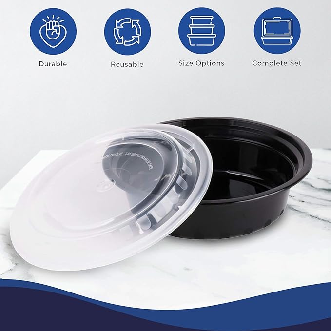 Ruthy's Outlet Meal Prep Containers with Lids, Food container bowl - BPA-Free, Stackable, Freezer & Dishwasher Safe, Reusable Food Storage for Lunch, Portion Control & Meal Prep (100 Pack, 48 oz)