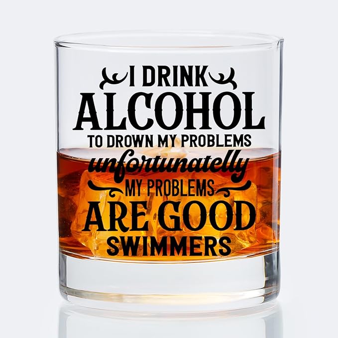 Drinking Lovers Gifts Old Fashioned Whiskey Glasses, Alcohol Lovers Gifts for Drinkers, Funny Bar Gift 10 oz Rocks Barware Cup for Cocktail Drinks Scotch Bourbon Liquor