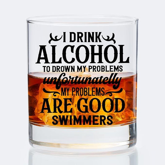 Drinking Lovers Gifts Old Fashioned Whiskey Glasses, Alcohol Lovers Gifts for Drinkers, Funny Bar Gift 10 oz Rocks Barware Cup for Cocktail Drinks Scotch Bourbon Liquor