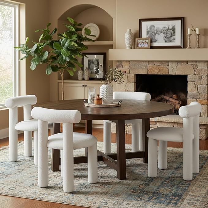 DUOMAY Modern White Boucle Dining Chairs Set of 8, Sherpa Upholstered Kitchen Chairs Armless Barrel Back Dining Chair, Living Dining Room Chairs, Reception, White