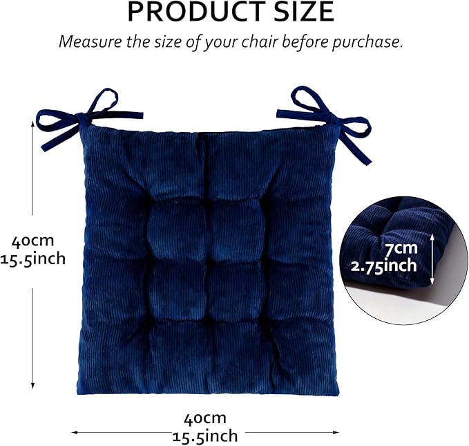 Square Seat Cushion for Kitchen Dining Chairs, Soft & Comfortable 15.5" x 15.5" Chair Pads, 6 Packs, Dark Blue