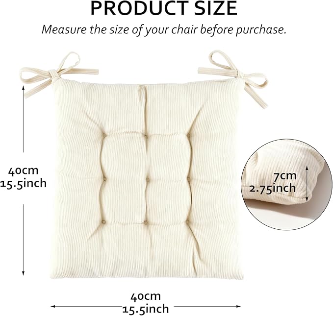 Square Seat Cushion for Kitchen Dining Chairs, Soft & Comfortable 15.5" x 15.5" Chair Pads, 6 Packs, Beige
