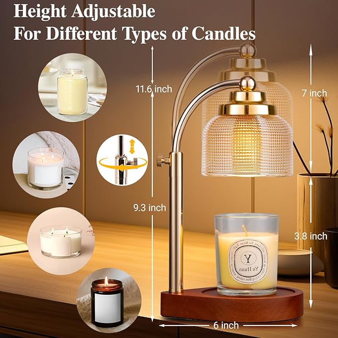 Candle Warmer Lamp with Timer Dimmer, Birthday Gifts for Women Mom Sister, House Warming Gifts Vintage Home Decor, Adjustable Height Wax Melt Warmer for Jar Candles with 2 Bulbs