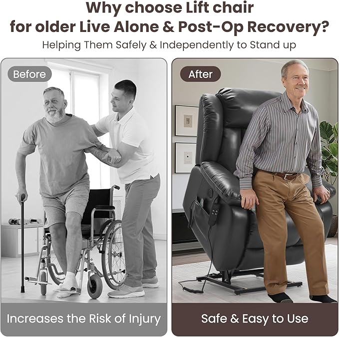 PARKOL Dual Motor Power Lift Recliner Chair for Elderly, 180-Degree Infinite Position Lay Flat Leather Recliner Chairs, with Massage and Heating, USB & Type-C Port and Remote (Beige, Medium)