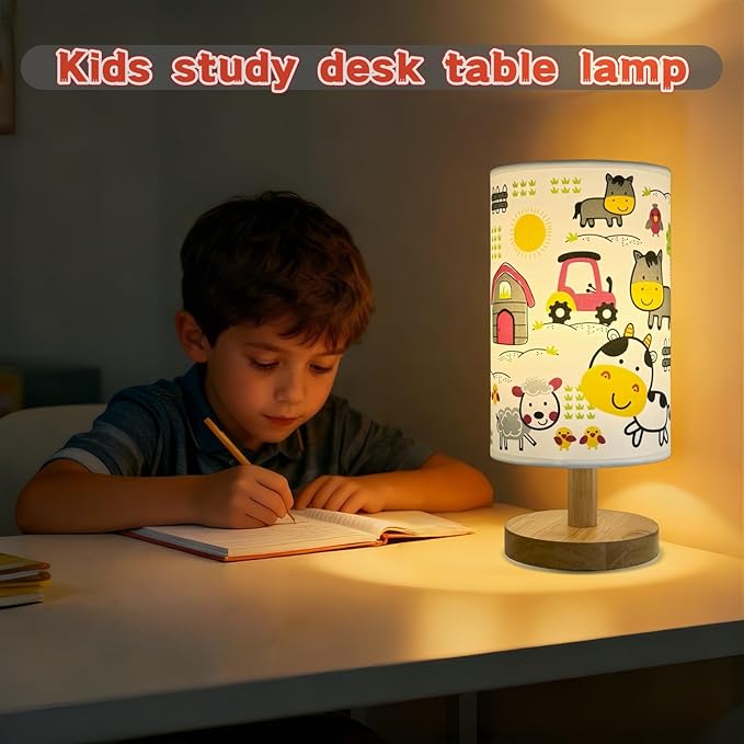 Kids Table Lamp, Boho Desk Light, 3 Level Temperature, Sturdy Wood Base, Nursery Toddler Night Light, Playroom Bedroom Lamp, Christmas Gifts for Boys or Girls