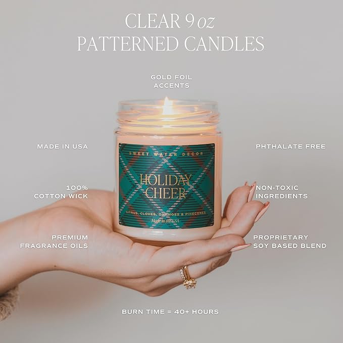 Sweet Water Decor Let it Snow Christmas Scented Candles - Christmas Stocking Stuffers Soy Candles with Cypress Scent - Christmas Candles with 40 Hours Burn Time - 9Oz Gold Lid Clear Jar Wax Candles