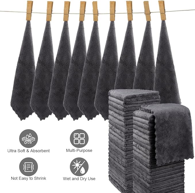 Orighty Washcloths 48 Pack, Ultra Soft Face Cloths 12 x 12 inch, Absorbent & Quick Drying Coral Velvet Washcloth Bulk, Multi-Purpose Face Cloth for Household, Cleansing and Sport (Grey)