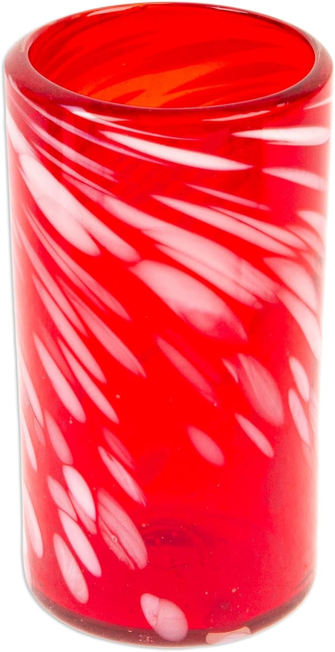 NOVICA Red Eco-Friendly Hand Blown Glass Tumblers, 16 Oz, 'Festive Red' (Set Of 6)