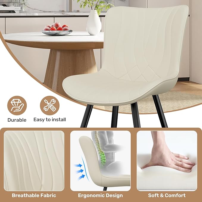 Dining Chair Set of 6 PU Leather Dining Room Chairs Upholstered Comfy Dining Chairs Modern Kitchen Armless Side Chair with Sturdy Metal Legs,Beige