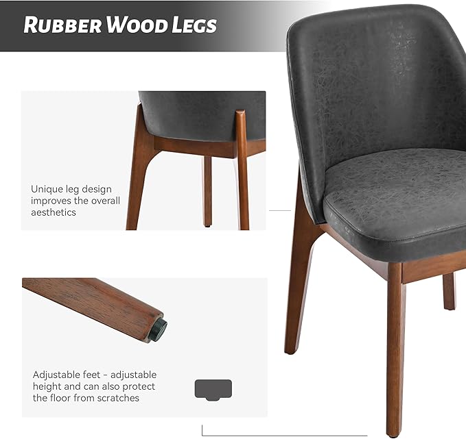 VKNOW Modern Dining Chairs Set of 2, Faux Leather Kitchen Chairs with Wood Legs, Upholstered Side Chair for Kitchen Dining Room, Black