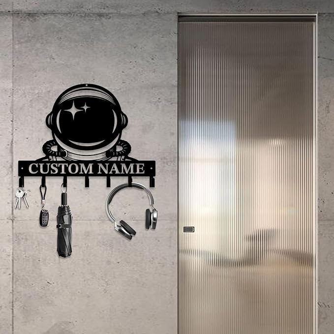 Personalized Custom Astronaut UFO Metal Wall Keys Hooks,Clothes Hooks Astronaut Art coat racks,door holder,Black Astronaut decorations for home,Entrance doors,Hallway, Bedroom,Keys,Hats (Style B)