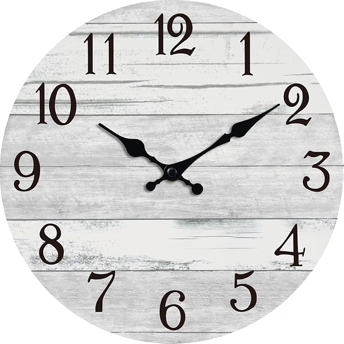 Wall Clock Battery Operated 18 Inch Large Gray Silent Non Ticking Country Rustic Design Vintage Retro Decorative for Bathroom Kitchen Bedroom