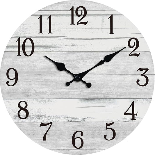 Wall Clock Battery Operated 14 Inch Large Gray Silent Non Ticking Country Rustic Design Vintage Retro Decorative for Bathroom Kitchen Bedroom