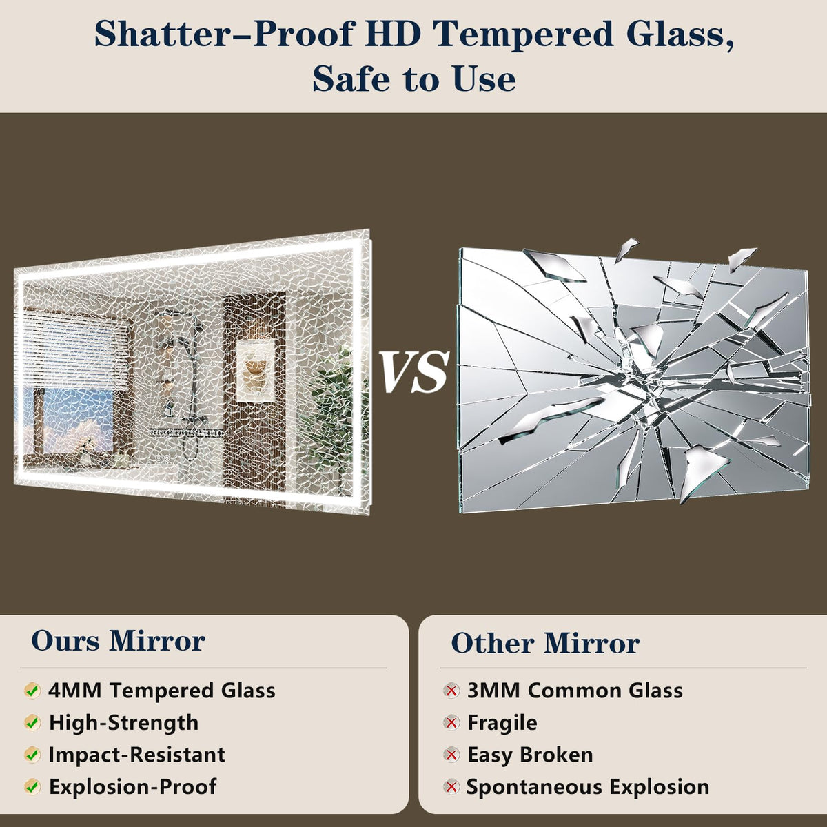 VEEYLOS 72x36 Inch LED Bathroom Mirror with Lights, Backlit & Front Lit