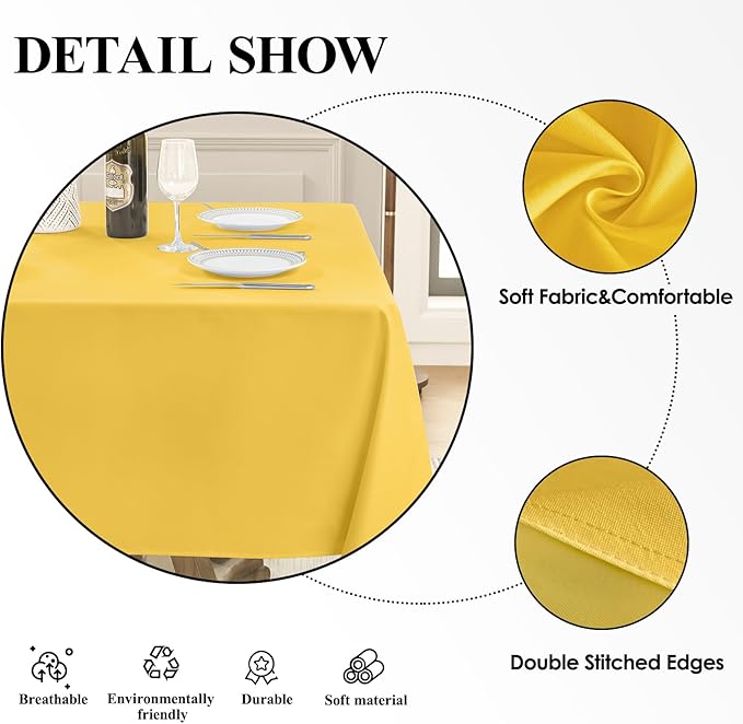 Square Tablecloth 52 x 52 Inch Yellow Tablecloths Stain-Wrinkle Resistant Washable Polyester Table Cloths for Holiday, Buffet Parties, and Weddinge 6pack