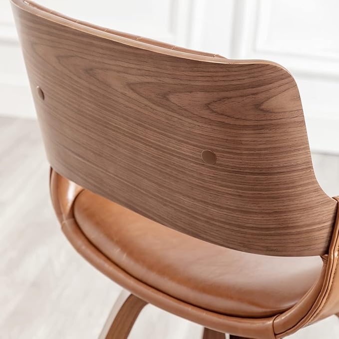 LUNLING Swivel Accent Faux Leather Dining Chairs Set of 2 Mid Century Modern Chairs with Wooden Legs/Armrest/Upholstered Seat/Adjustable Foots for Kitchen Dining Room Desk Chairs(Brown)