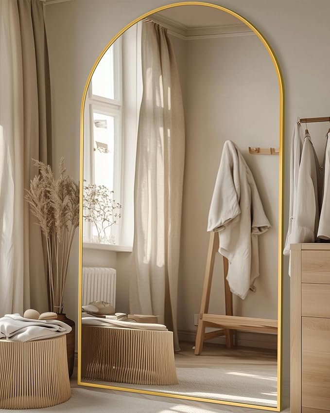 Full Length Mirror, 86"x46" Oversized Floor Mirror with Stand, Hanging or Leaning Full Body Mirrors Mirror for Bedroom, Living Room, Cloakroom, Arch, Gold
