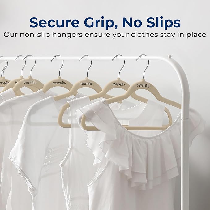 SereneLife 30 Pack Velvet Hangers – Non-Slip Clothes Hangers with Heavy Duty Design, Slim Space-Saving Coat Hangers with 360° Swivel Hook, Strong Lightweight Closet Organizer Set for Clothes (Ivory)