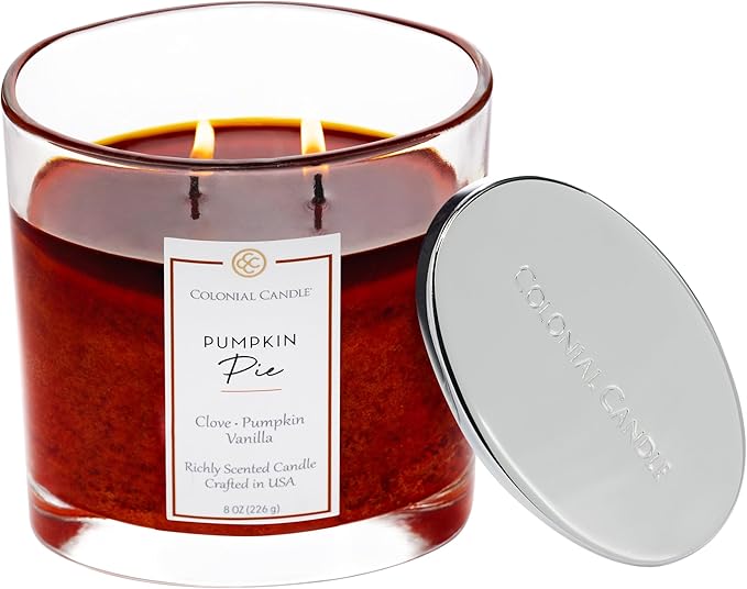 Colonial Candle Pumpkin Pie Scented Candle Jar, Highly Fragranced Candles for Home Scented, Mottled Wax Candle, 2 Wick, 8 oz - Made in The USA
