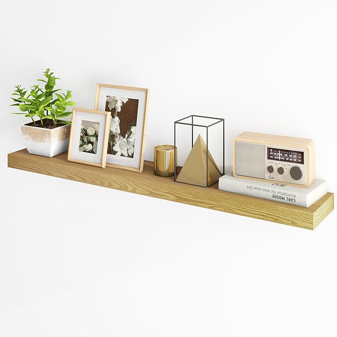 Fun Memories Floating Shelves for Wall, 48Inch Long Floating Shelves Set of 1, Hanging Shelf with Invisible Brackets, Wood Shelves for Living Room, Bedroom, Kitchen, Oak