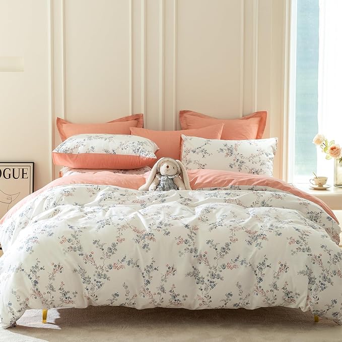 King Comforter Set Floral Soft Cute Floral Bedding Comforter Sets Garden Style Red Flower Print Botanical Flowers Comforter Set King for All Seasons 1 Comforter and 2 Pillowcases
