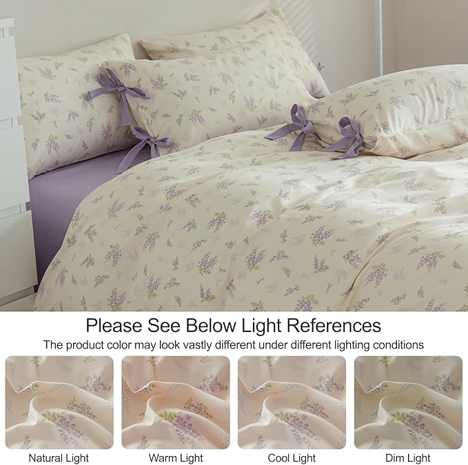 EAVD Garden Botanical Floral Comforter Set Twin XL White Fluffy Microfiber Chic Shabby Purple Floral Bedding Set 1 Twin XL Bed Comforter and 2 Pillowcases Fresh Botanical Comforter Set for All-Season
