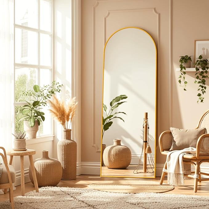 Arched Full Length Mirror, 64"×21" Large Mirror, Mirrors Full Length for Home Wall Decor, Floor Length Mirrors with Metal Stand for Room Bedroom Décor, Gold