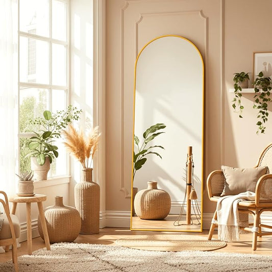 Arched Full Length Mirror, 64"×21" Large Mirror, Mirrors Full Length for Home Wall Decor, Floor Length Mirrors with Stand for Bedroom Room Décor, Gold