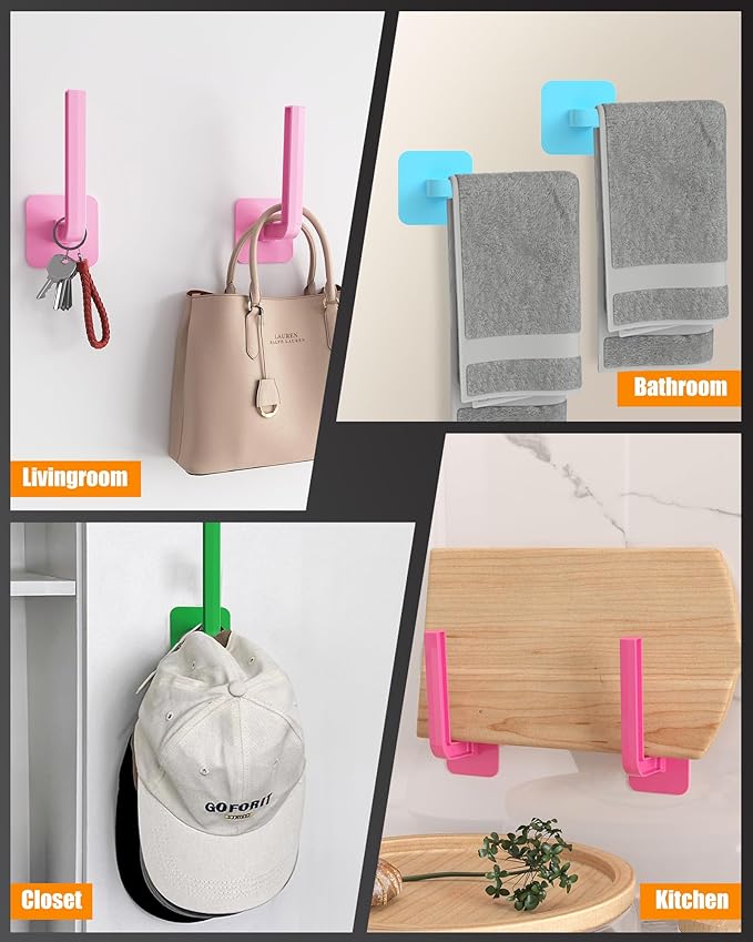 Multi-Purpose Hat Organizer (4-Pack), Strong Adhesive Hat Hooks for Wall, Two Mounting Options, Multicolor