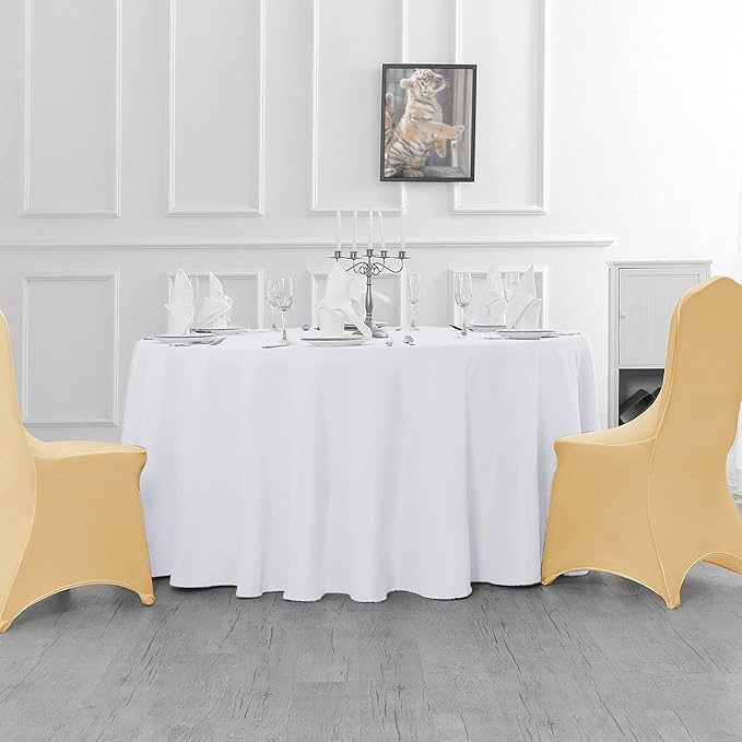 6 Pack White Round Tablecloths 120 Inches Table Cloth Stain and Wrinkle Resistant Washable Polyester Table Cover Fabric for Party, Wedding,Dining,and Banquet Decoration