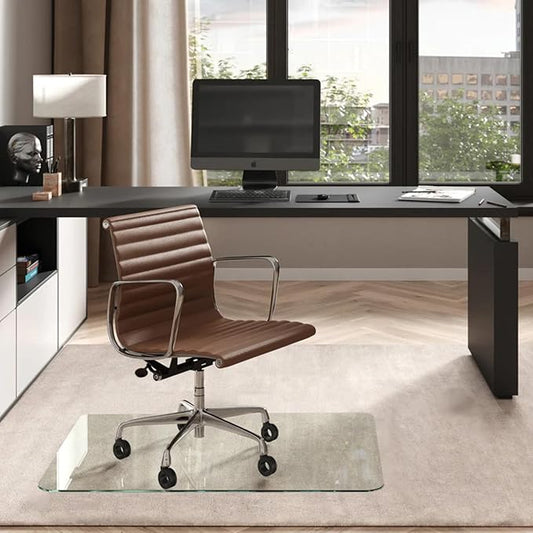 Vitrazza Glass Chair Mat 36” x 48” Superior ¼ Thick, Chiaro Standard Clear, Certified Tempered Safety Glass, Delivers a Smooth Glide, Protects Carpet or Wood, Beautiful in Home or Office.