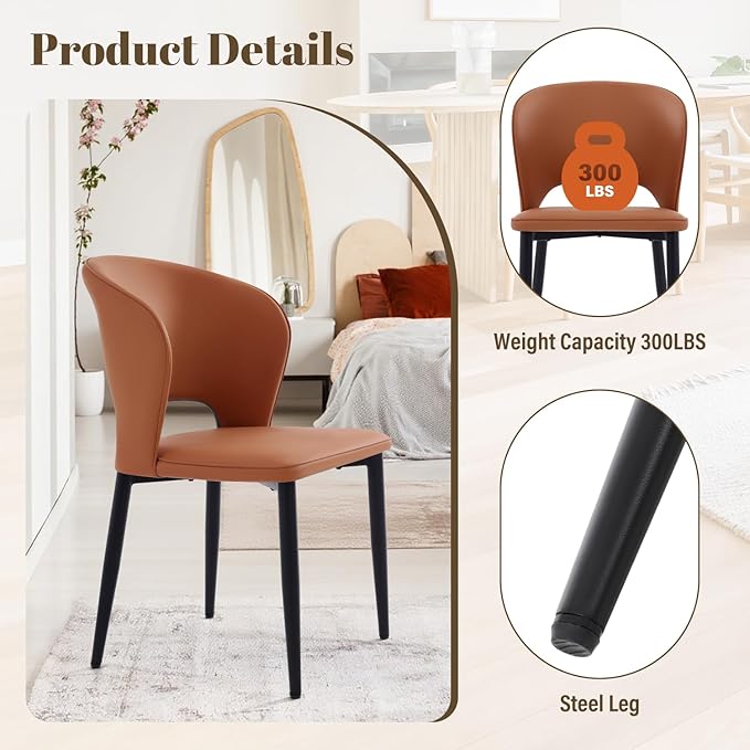 Homcosan Dining Chairs Set of 2, Modern Kitchen Chairs with Cross Structure & Exquisite Piping Design, Easy Assembly, Faux Leather Dining Room Chairs for Living Room Lounge, Bedroom, Brown
