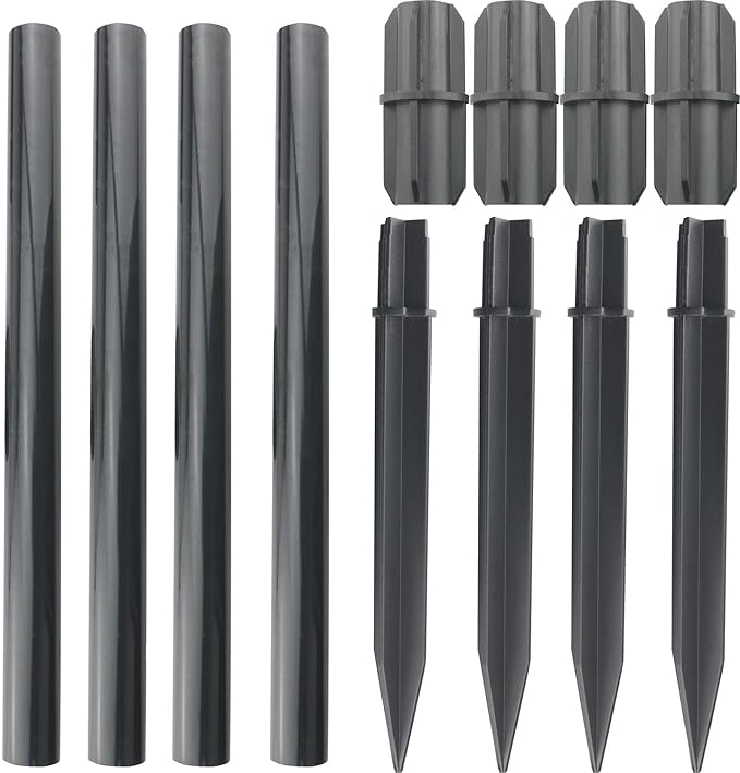 4 Sets Solar Lawn Light Ground Stake Kit Flame Lamp Extension Rod Device Accessories to Make The Lighting Fixture Taller Black (Extension 30.5cm, Connector 7cm, Stake 21cm, Dia 2.1cm)