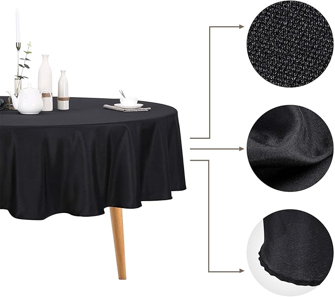 6 Pack Black Round Tablecloths 108 Inches Table Cloth Stain and Wrinkle Resistant Washable Polyester Table Cover Fabric for Party, Wedding,Dining,and Banquet Decoration