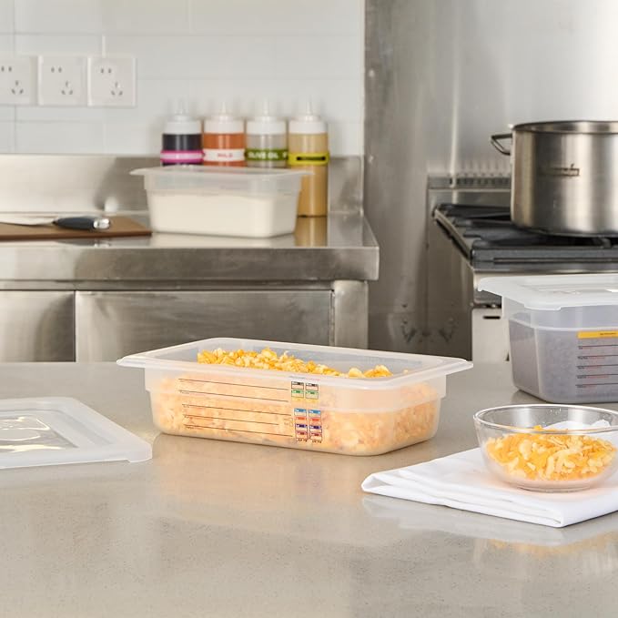 Restaurantware Food Pans Pack of 10 Plastic Rectangle Food Containers 1/4 Size with Traceability Label, Storage Containers Dishwashable Hot Cold Friendly for Restaurants Buffet Commercial Use