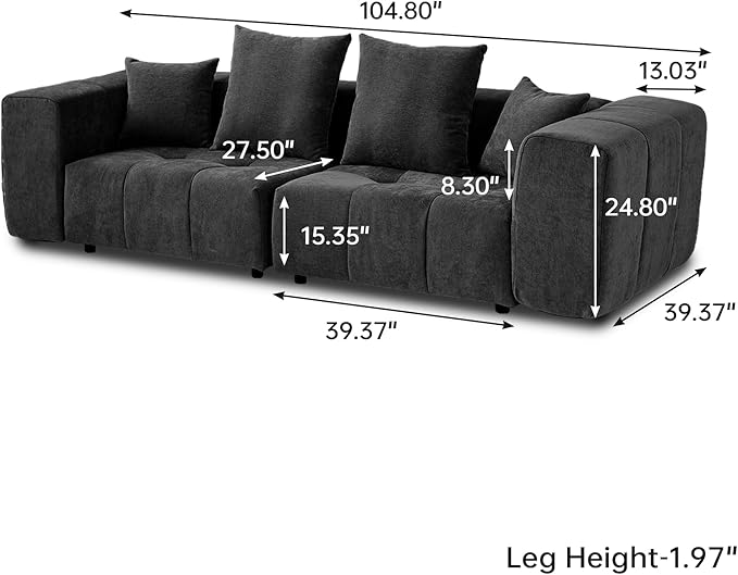 JACH 2 Seater Sofas Sectional Couches, Modern Love Seat Office Couch, Loveseat Modular Couch, Cozy Sleeper Sofa for Apartment, Bedroom, Living Room (Linen Fabric, Black)