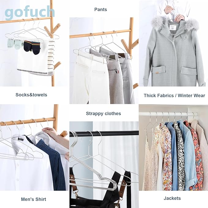 Clothes Hangers 50 Pack - Heavy Duty Stainless Steel Metal Hangers, Ultra Thin Space Saving Wire Coat Hangers with Non-Slip Shoulders (16.5 Inch)