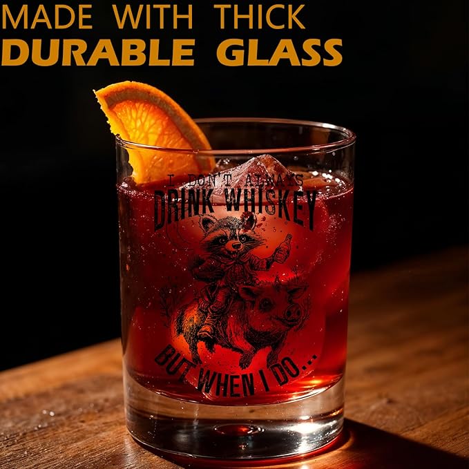 Funny Raccoon Whisky Gifts Old Fashioned Whiskey Glasses, Alcohol Lovers Gifts for Drinker, Humorous Cowboy Trash Panda 10 oz Rocks Barware Cup for Cocktail Drinks Scotch Bourbon Liquor