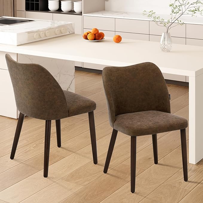 Wooden Dining Chairs Set of 2, Upholstered Kitchen Dining Room Chair, Modern Fabric Farmhouse Dinner Chair for Restaurant & Cafe, Dark Brown