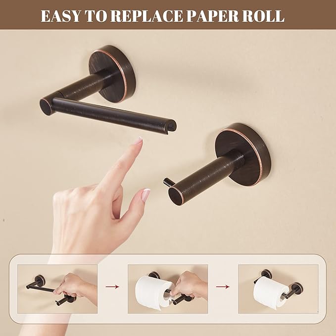 Bronze Toilet Paper Holder Towel Ring,Oil Rubbed Bathroom Hardware Set,Hand Towel Holder Wall Mount Tissue Roll Holder with Double Post Bath Accessories SUS304 Stainless Steel 2pc