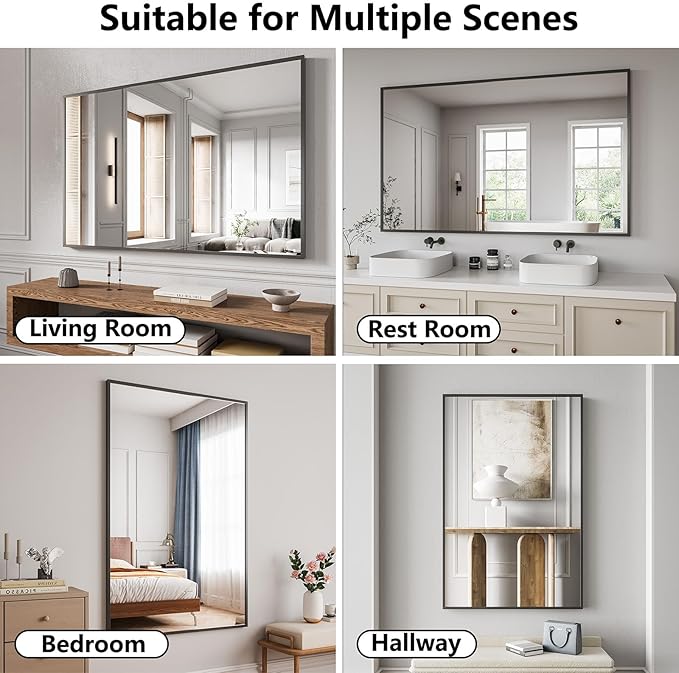 Bathroom Mirror 36"x55" Matte Black Rectangle Bathroom Wall Mirror for Over Sink, Modern Large Vanity Mirror, HD Tempered Glass, Anti-Rust Aluminum Alloy Frame, for Living Room, Bedroom, Entryway