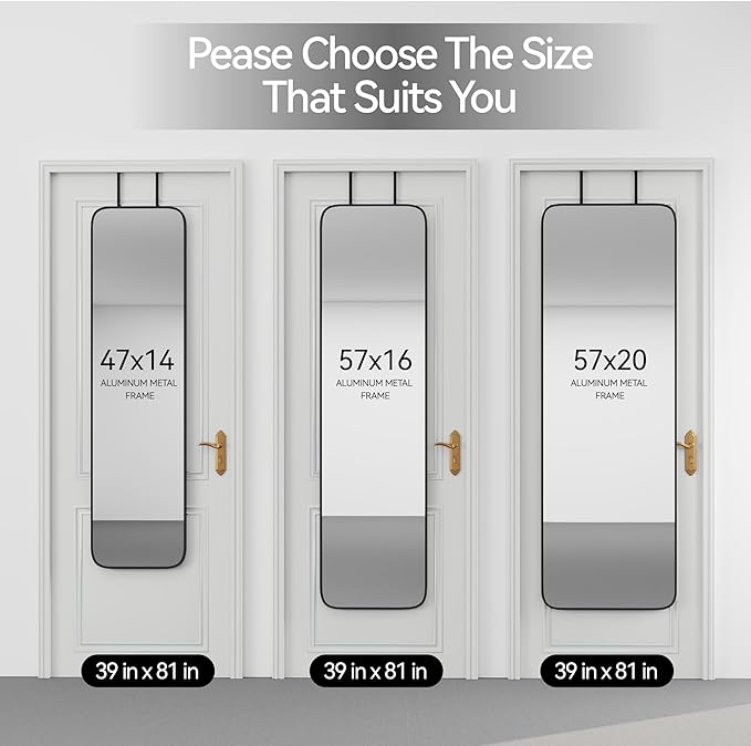 47x14 Mirror Rectangle Full Body Length Door Hanging Wall Mounted Metal Aluminum Alloy Frame Dressing Make-up Mirrors for Entryway Bedroom Bathroom Living Room 47 14 inch Black