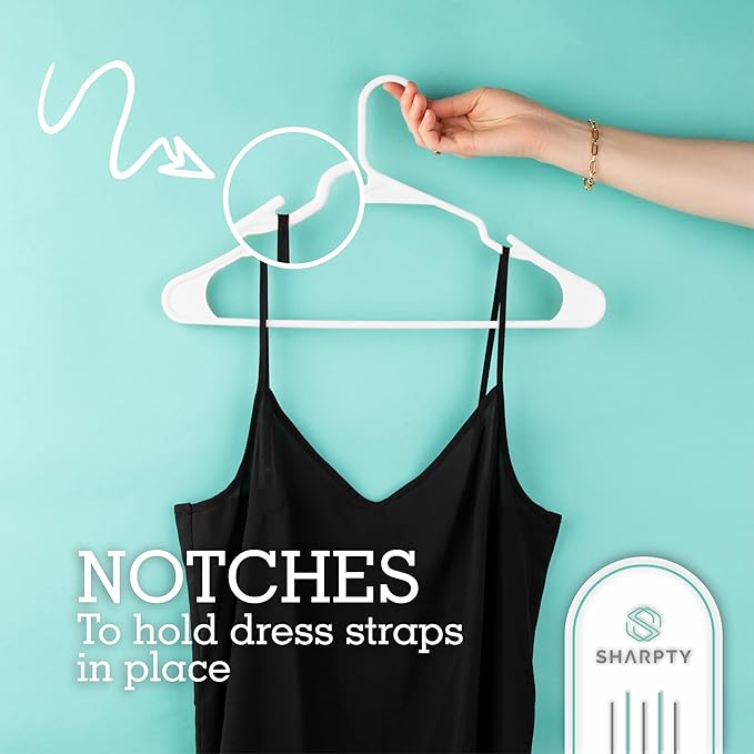 Sharpty Plastic Hangers, 35 Pack, Slim, Space Saving, Heavy Duty, White