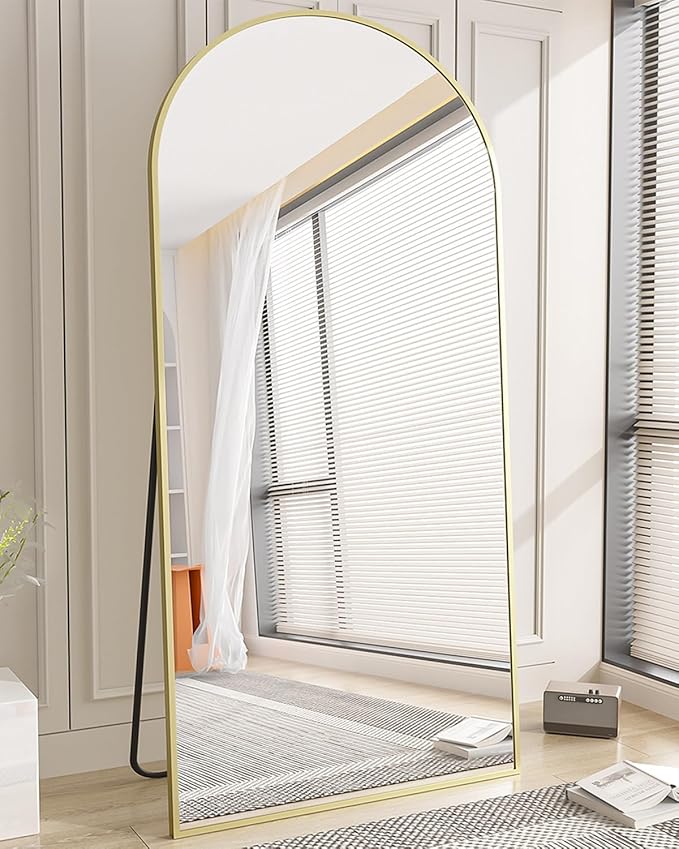 Koonmi 34"x76" Arched Full Length Mirror, Gold Large Floor Mirror with Aluminum Alloy Frame, Standing, Hanging or Leaning Wall-Mounted Vanity Mirror for Living Room and Bedroom