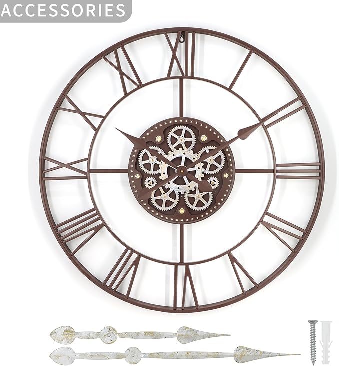 29 Inch Large Wall Clocks for Living Room Decor with Moving Gears,Large Wall Clock Industrial Steampunk,Oversized Metal Analog Wall Clocks for Farmhouse Home Battery Operated