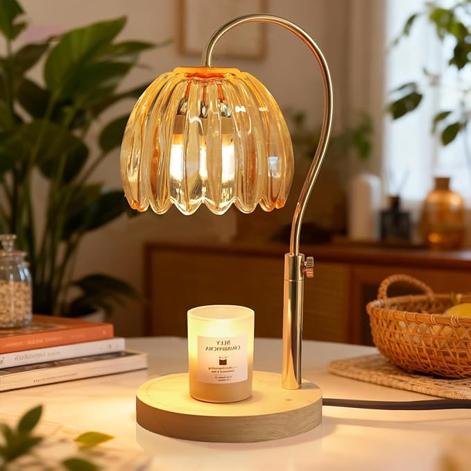 Candle Warmer Lamp with Timer & Dimmer, Height Adjustable Electric Candle Lamp Warmer for Scented Jar Candles with 2 Bulbs, Modern Home Decor Gifts for Women Mom
