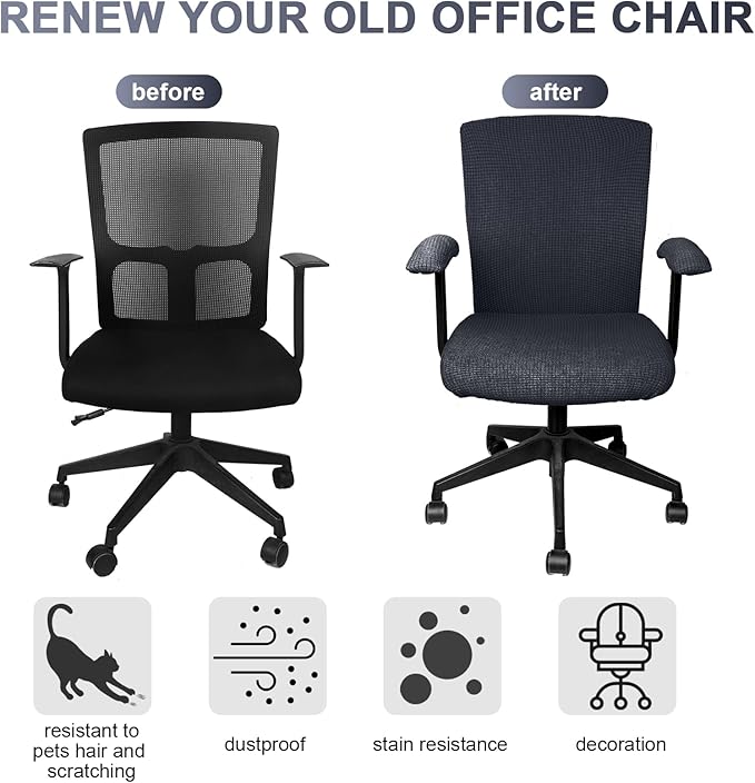 Tallew 4 Pcs Office Chair Covers Set Computer Universal Protective Stretchable Chair Seat Covers Desk Armrest Slipcovers Pads Office Cushion Backrest for Rotating (XL,Dark Gray)